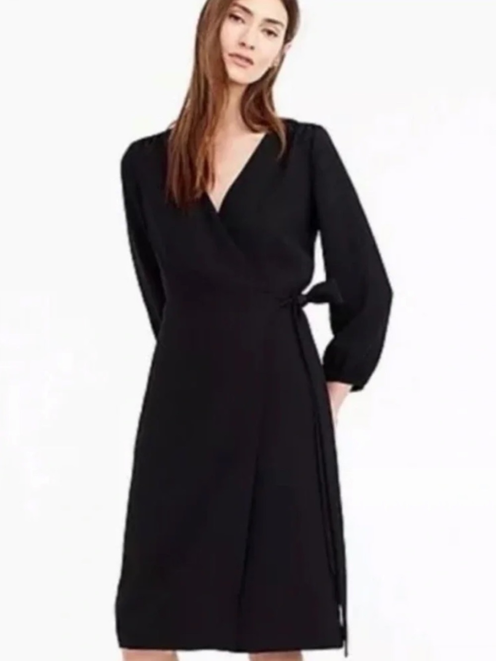 J. Crew | Women’s Black Long Sleeve V-neck Wrap Dress Tie Waist Belt Size 8